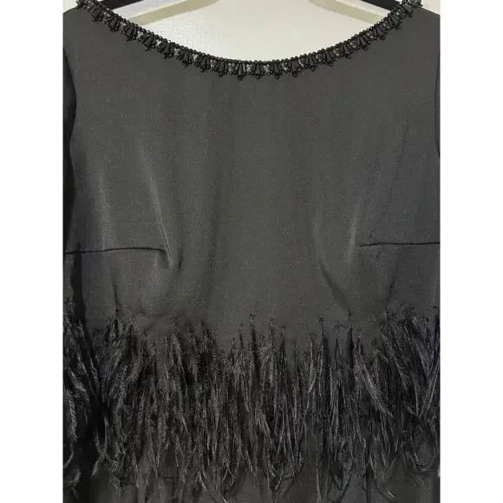 MAC‎ DUGGAL 11787 QUARTER SLEEVE CRYSTAL NECK FEATHER DETAIL BLACK  GOWN - Picture 5 of 7